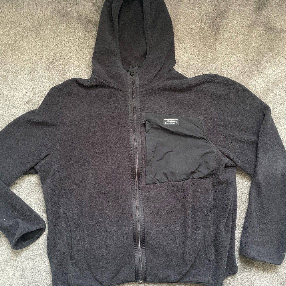 L.L. Bean Black Hooded full zip fleece jacket